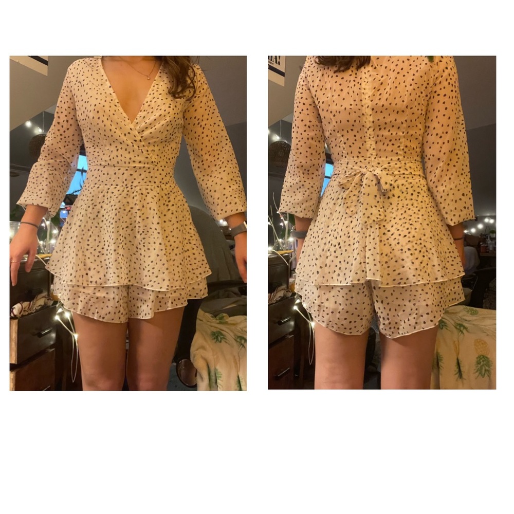 Beige polka dot romper, size small